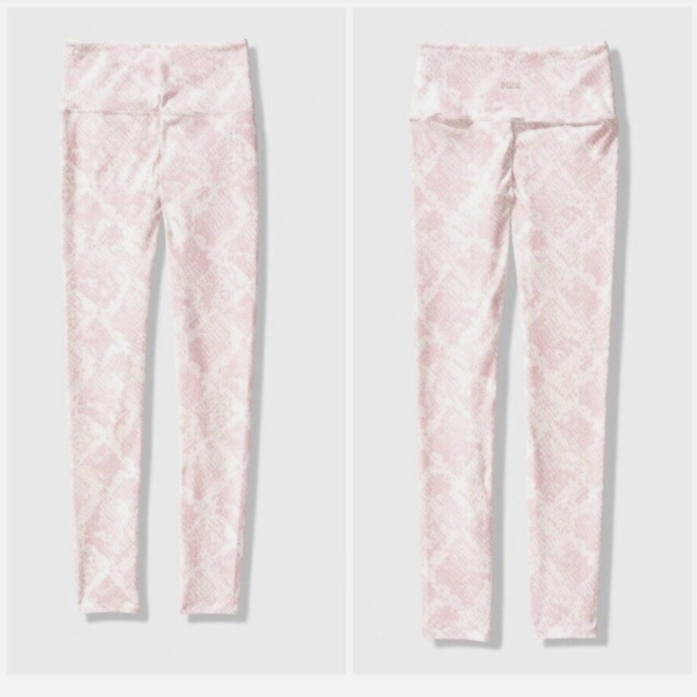 PINK Victoria’s Secret Yoga Pink and White Snake Print Cotton Leggings Size Med